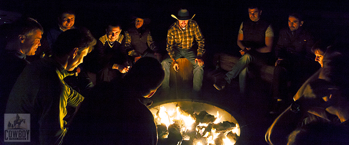 Guests sitting around the campfire after The Sunset Ride and the BBQ after Horseback Riding in Las Vegas at Cowboy Trail Rides in Red Rock Canyon