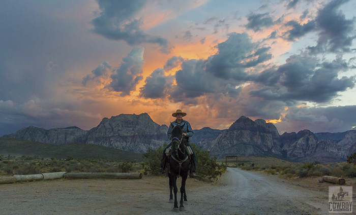 An amazing cloudy sunset while Horseback Riding in Las Vegas at Cowboy Trail Rides in Red Rock Canyon