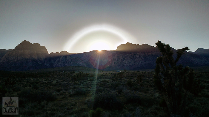 A susnet halo picture taken by a guest while Horseback Riding in Las Vegas at Cowboy Trail Rides in Red Rock Canyon