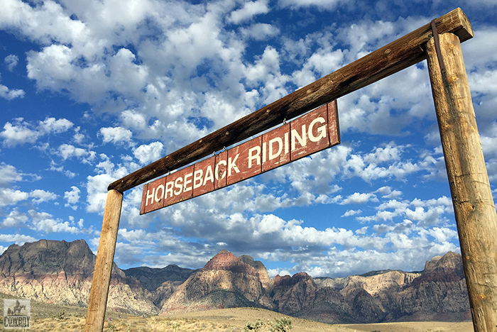 A picture of the horseback riding sign taken while Horseback Riding in Las Vegas at Cowboy Trail Rides in Red Rock Canyon