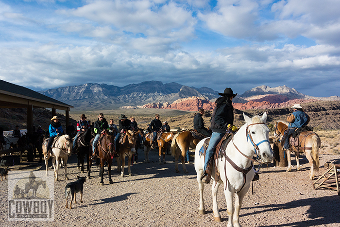 Cowboy Trail Rides - Large group of riders in the staging area