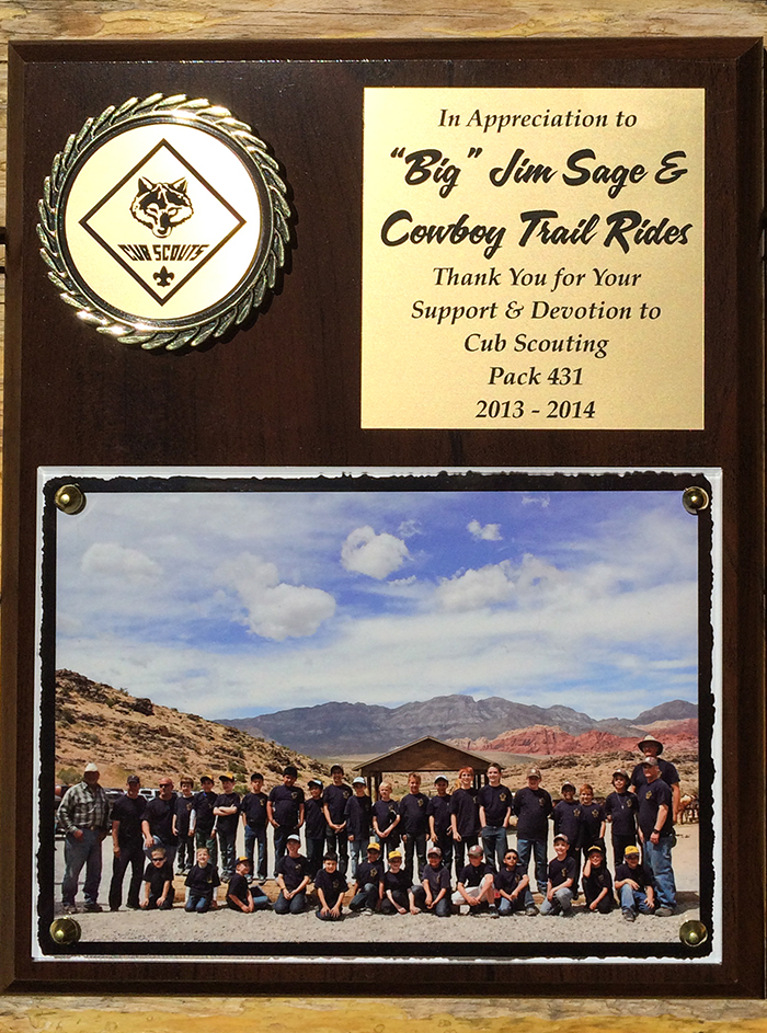 Cowboy Trail Rides - Boy Scout award plaque